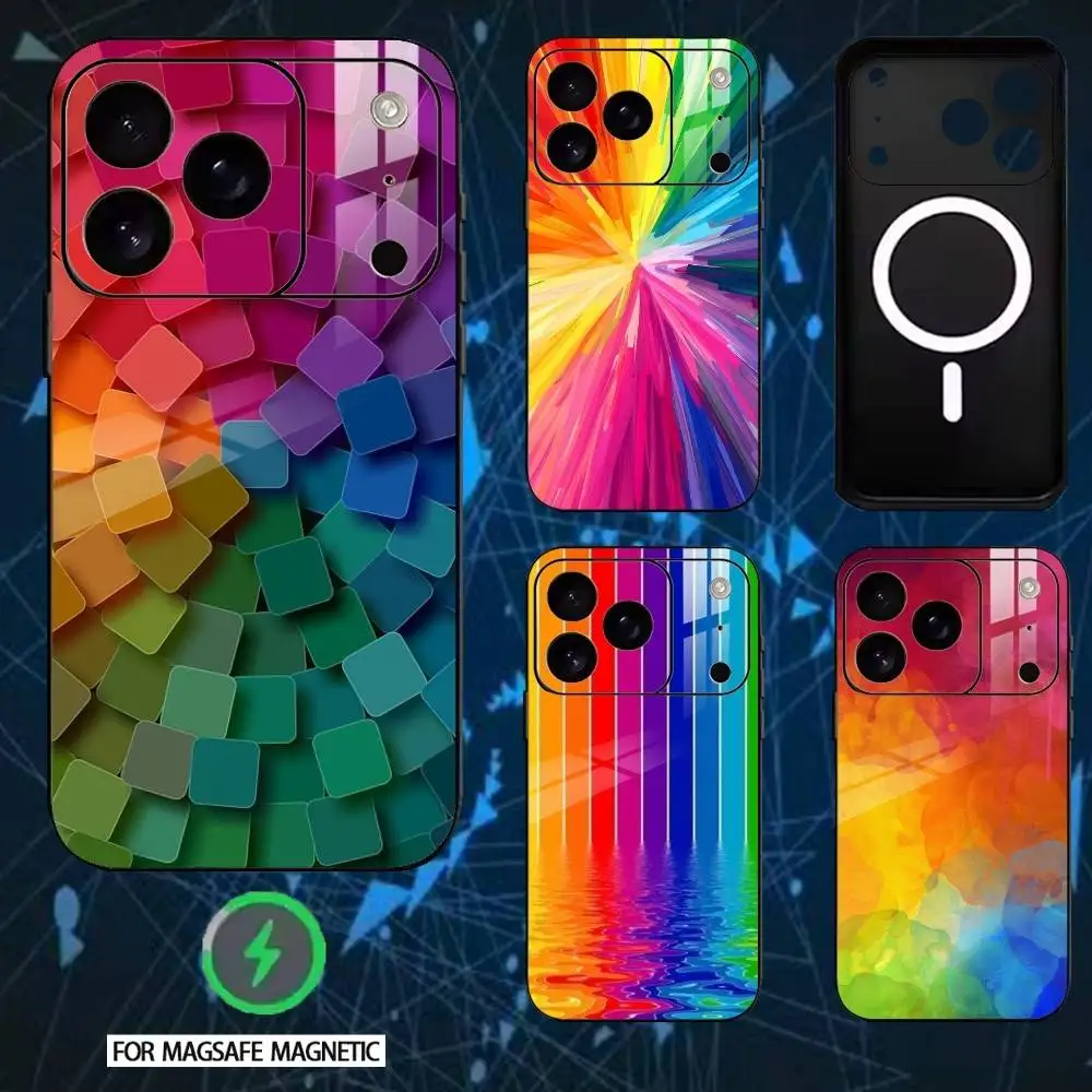 

Rainbow Color Phone Case For iPhone 17 16 15 14 13 12 Pro Max Plus for Mirror Wireless Magnetic Cover