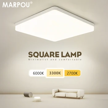 MARPOU Square LED Ceiling Lamp Bedroom Lighting Neutral White Cold White Warm White 48W 36W 24W 18W Led Ceiling Light Room