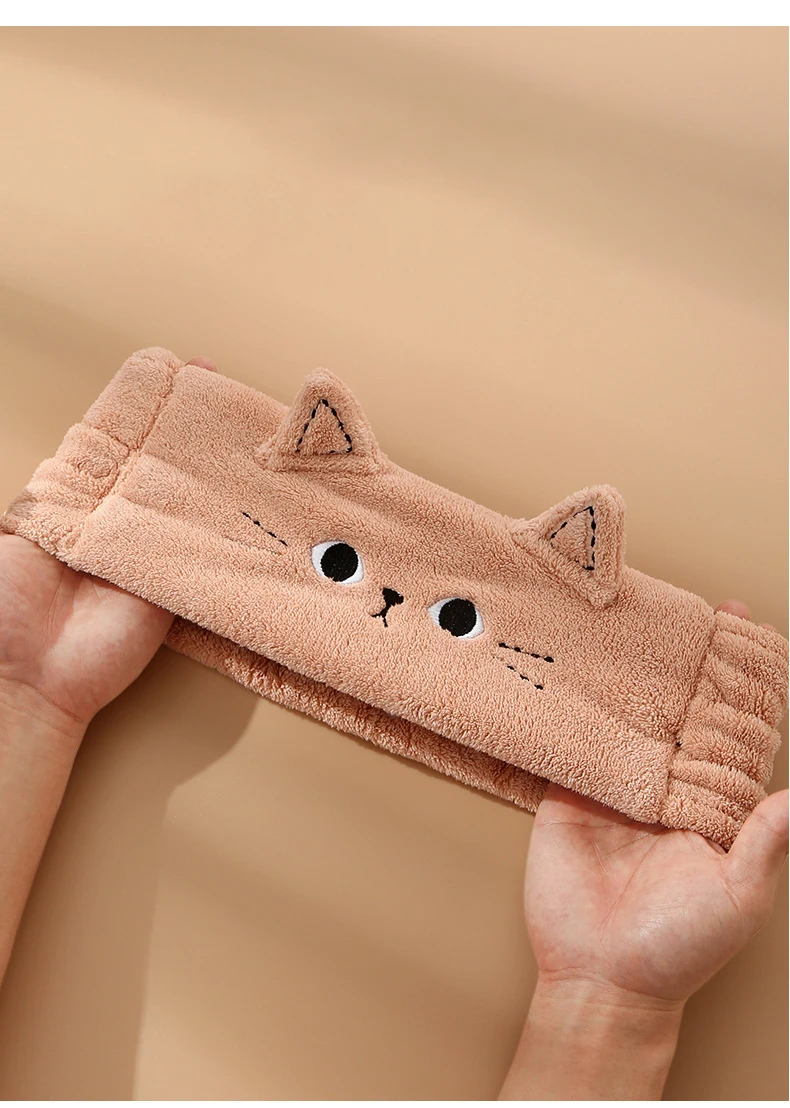 Katzen-Korallen-Fleece-Stirnbänder für Frauen, niedliche weiche Haarschleifen, Stirnband, Haarbänder, waschbares Gesicht, Make-up, Turbane, Bandage, Mädchen-Accessoires – Detail 9