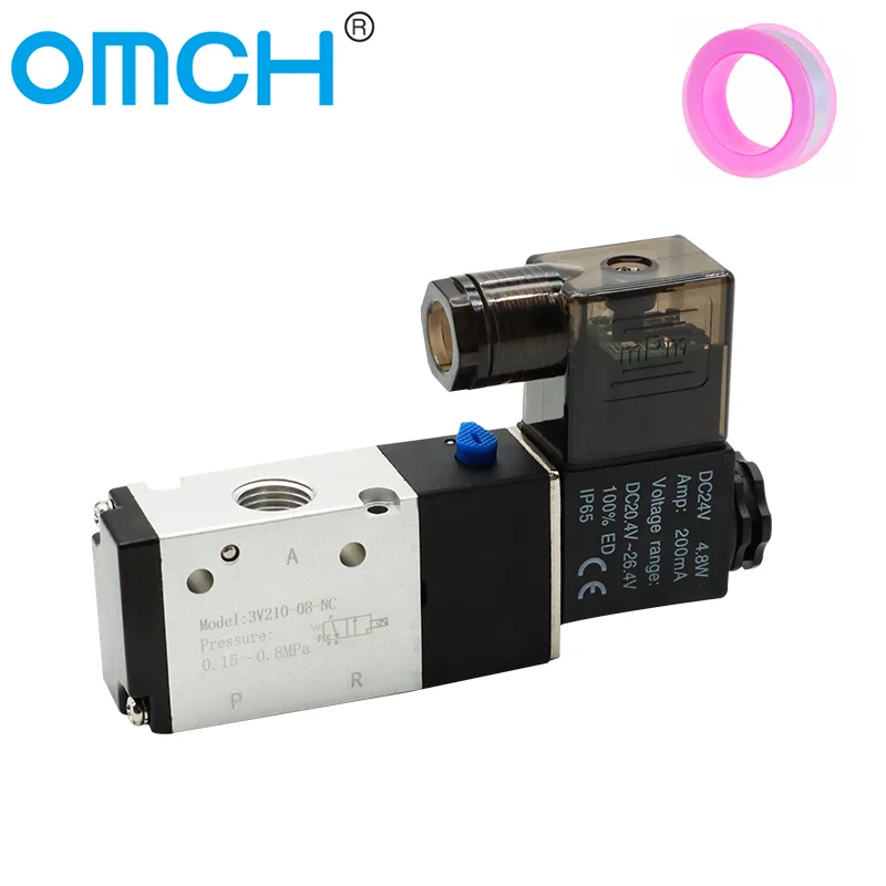 

3V210-08 Pneumatic Solenoid Valve 3 Way 2 Position Air Directional Control DC12V DC24V AC110V AC220V
