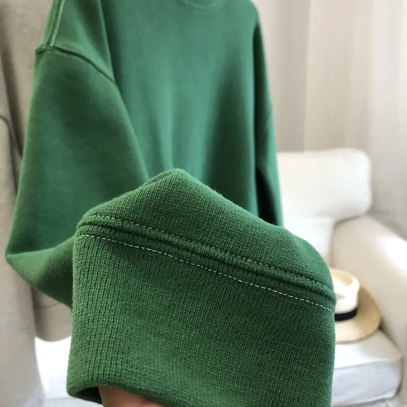 Solid Crop Sweatshirt Long Sleeve Fall Warm Pullovers For Women