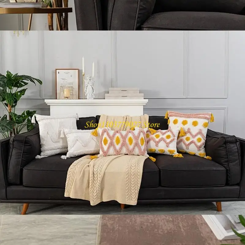 

C4DF Марокко Бохо Декоративная наволочка Удобная тафтинговая подушка для чехла с геометрическим узором Наволочка для фермерского