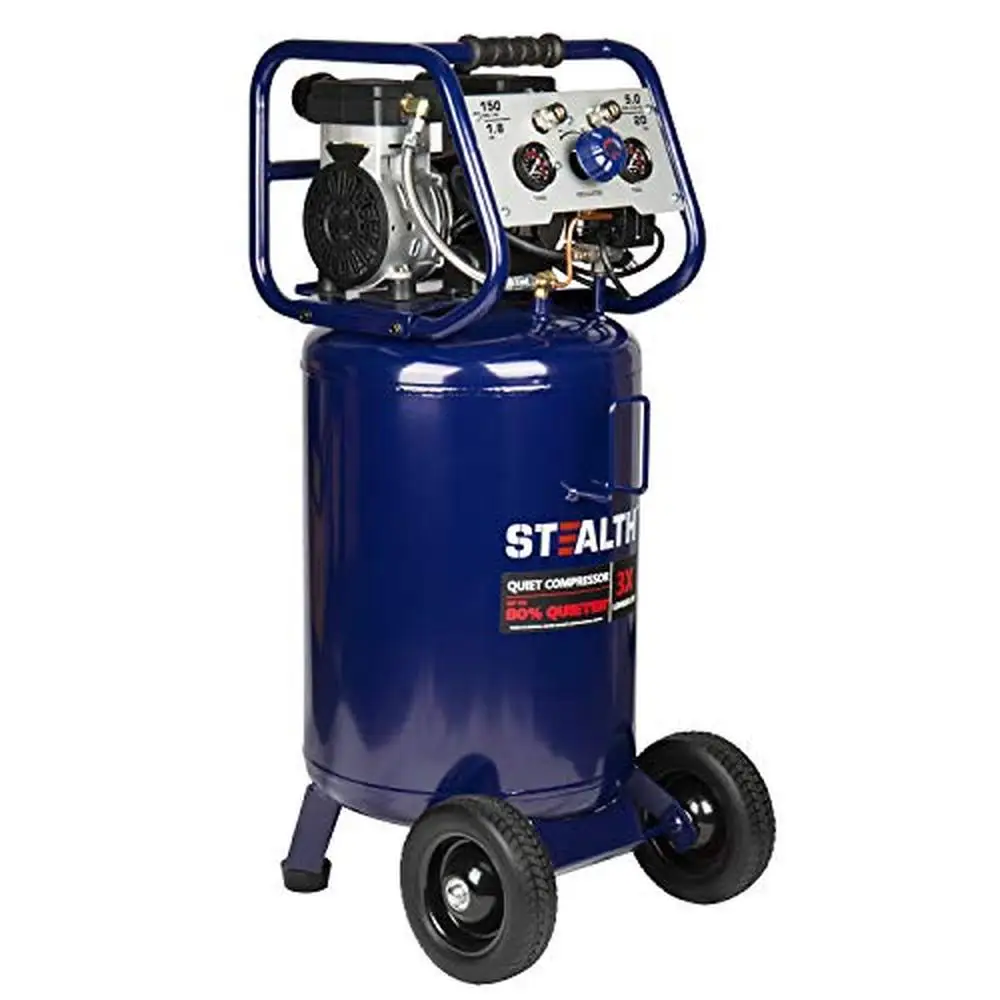 20 Gallon Ultra Quiet Oil-Free Air Compressor 1.8HP Peak 150 PSI 68 Decibel 5.5 CFM @ 40 PSI 5 CFM @ 90 PSI Portable Heavy Duty