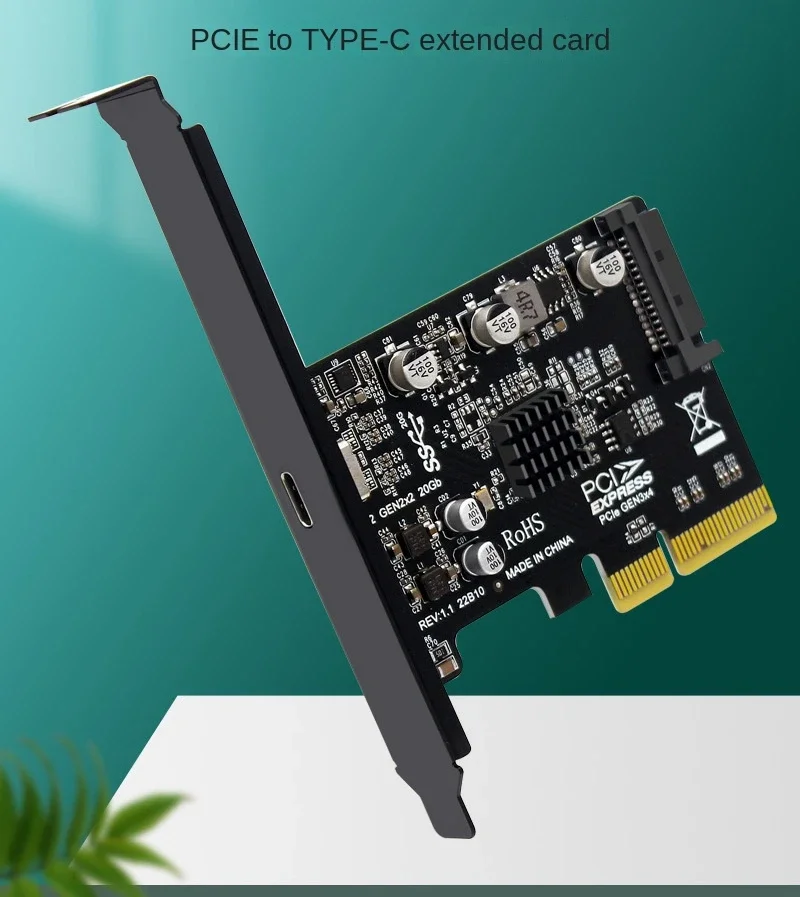 Adaptateur PCI Express USB 3.2, 20Gbps, convertisseur type-c vers PCI-e, contrôleur de bureau, carte d'extension PCIe USB3.2 Gen2 × 2 Type C ASM3242