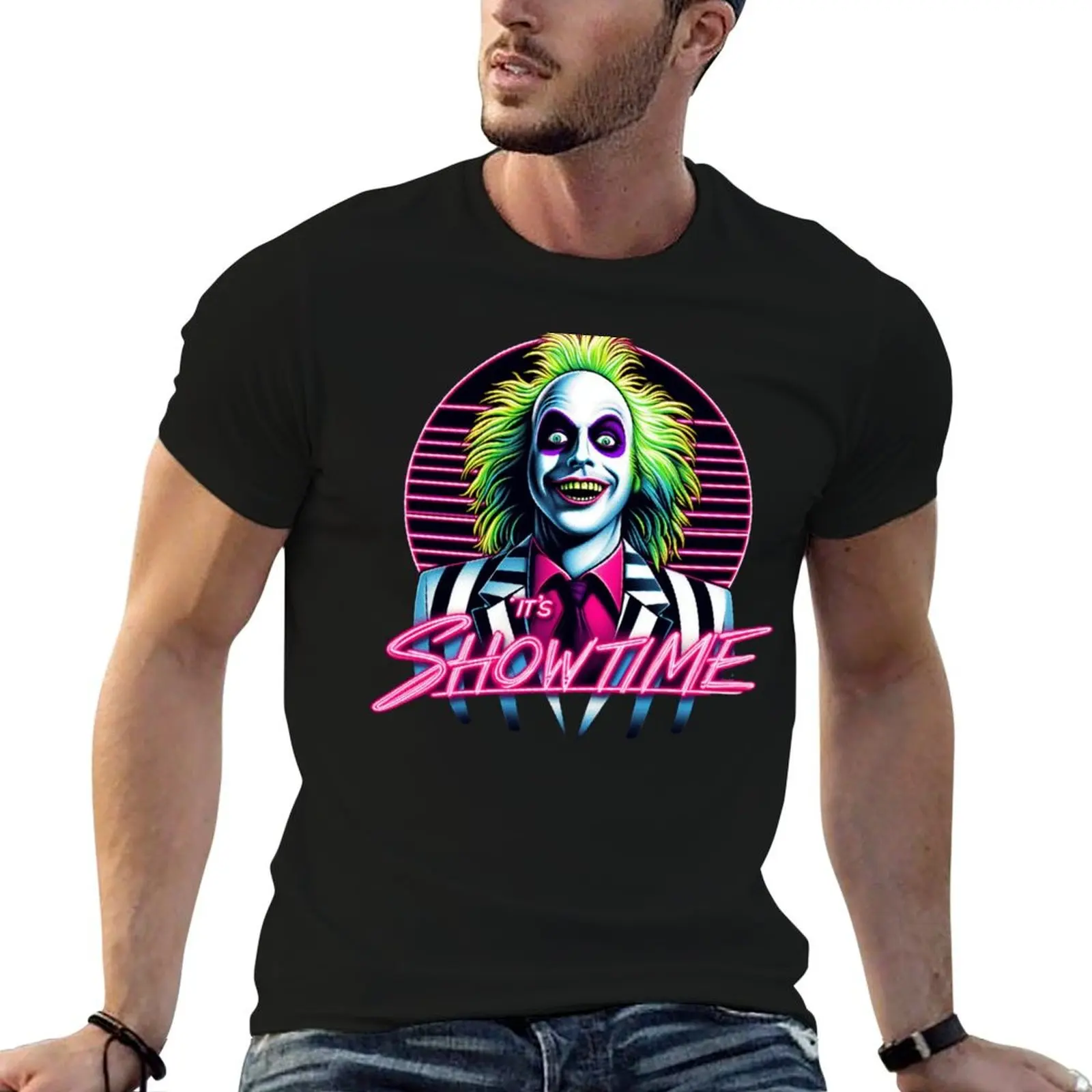 It's Showtime Retro Neon T-Shirt basketball graphic tees tops boys animal print mens graphic t-shirts