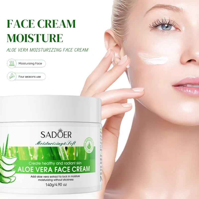 140g Aloe Vera Moisturizing Cream, Rich in Skin-Care Ingredients Such as Glycerin and Aloe Vera Extract, Is Refreshing, Lightly Scented, Easily Absorbed, Non-Greasy, Leaving Skin Soft, Smooth, Elastic, and Radiant, Suitable for Dry and Rough Skin, and Is Suitable for Both Men and Women