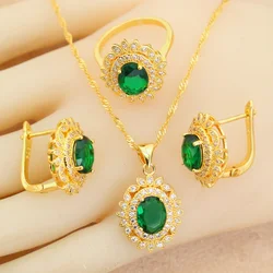 18K Gold Plated Bridal Jewelry Sets for Women Zirconia Earrings Necklace Pendant Ring Wedding Gift