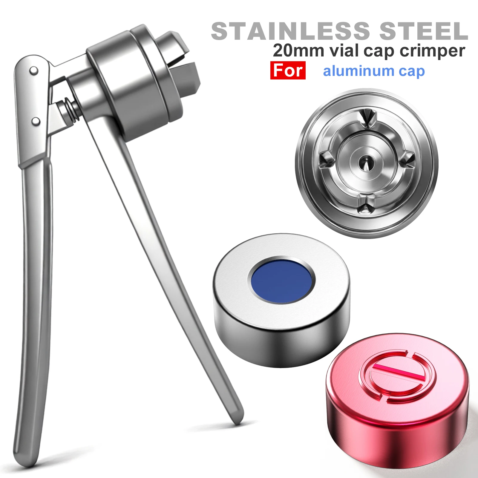 Stainless Steel Manual Vial Crimper Hand Sealing Machine,Manual Sealer for Crimping 13mm/20mm Flip Off Caps,1PCS