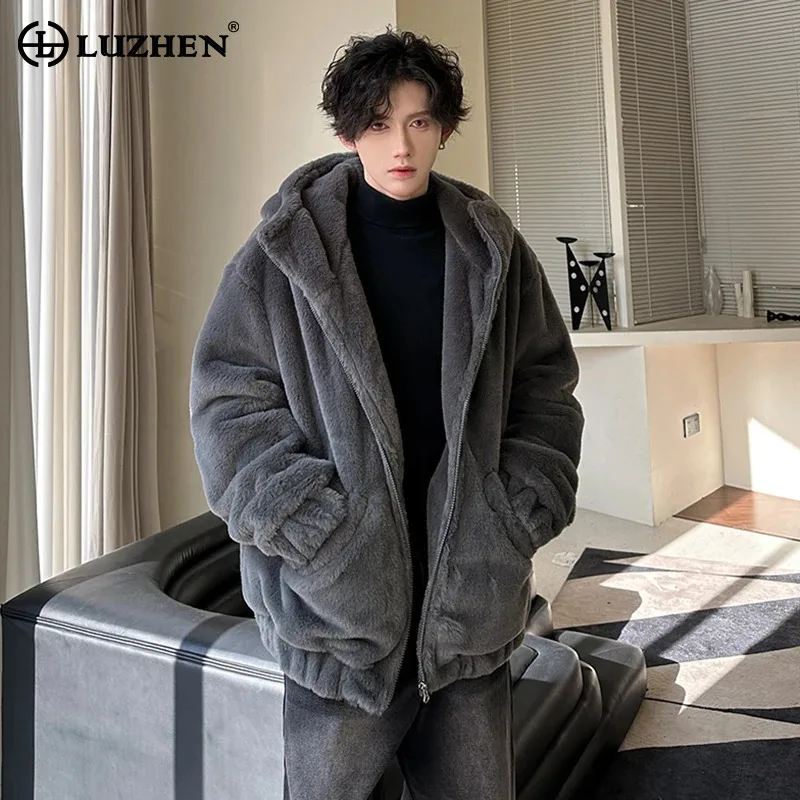 

LUZHEN 2025 Winter New High Quality Faux Fur Solid Color Hooded Parka Coat Men Stylish Handsome Warm Clothes Male Jacket JY4873
