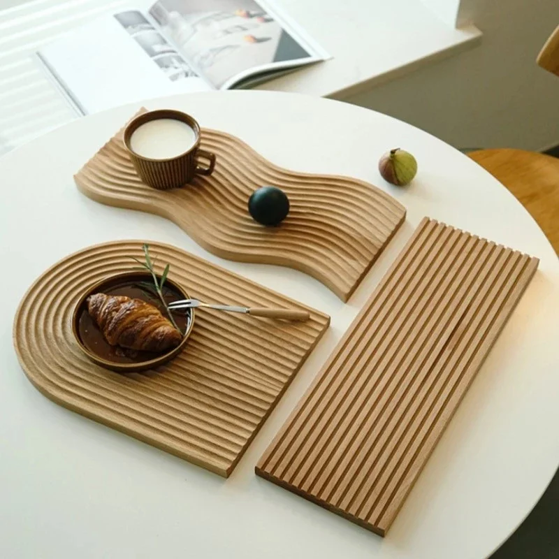 1x Nordic Wooden Water Ripple Cutting Board Home Baking Breadboard Coffee Fruit Afternoon Tea Tray Gourmet Photo Props