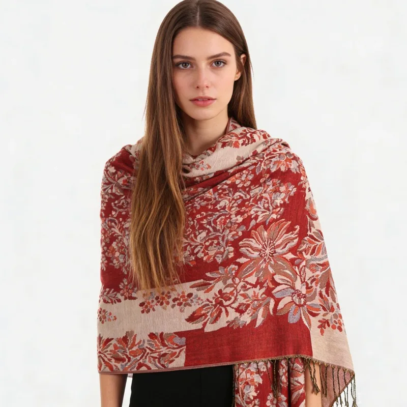 

European and American best-selling ethnic-style sunflower fringe scarf, fashionable print, European