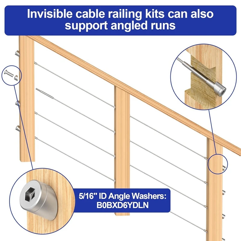 10 Pairs 4X4in Invisible Cable Railing Kit, 1/8In Invisible Receiver And Swage Stud End For 2X2in,4X4in Wood/Metal Posts