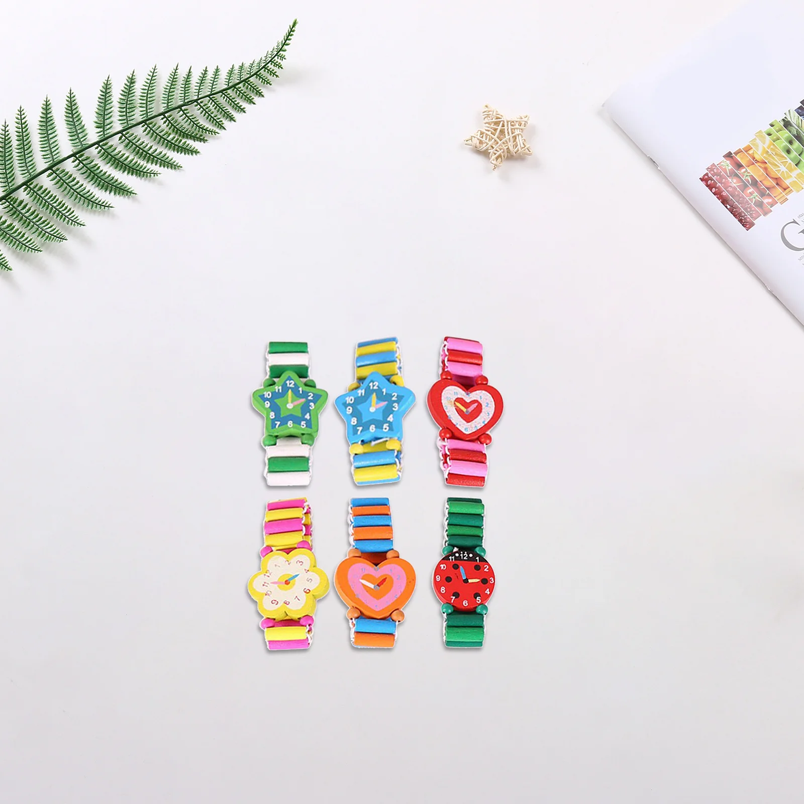 6 قطعة ساعات خشبية لمحاكاة الرسوم المتحركة ساعات المعصم الخشبية هدية التعلم وقت اللعب ملحق الخشب Crafs