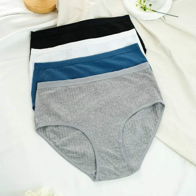 3 ks/sada dámských kalhotek s vysokým pasem, bavlněné kalhotky, jednobarevné spodní prádlo, dámské sexy spodní prádlo M-XXL, prodyšné pohodlné kalhotky - náhled 3