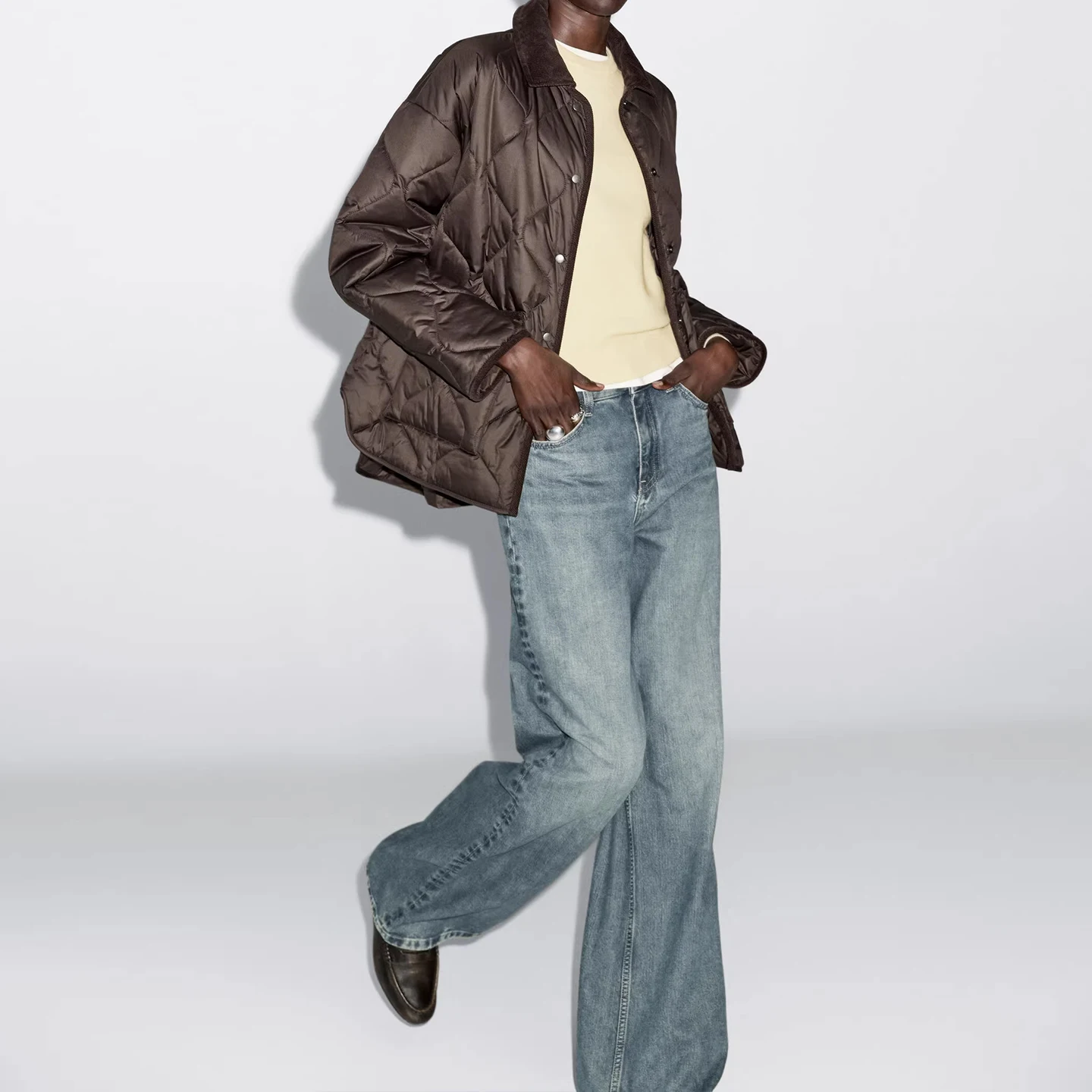 Jaqueta de Aodão com Gola de Corduroy para Mulheres, Estilo Commute, Manga Longa, Fechamento com Um Botão, Cor Pura, Nova C...