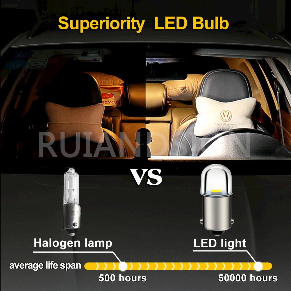 Bombillas de señal de advertencia de luz indicadora de instrumento de lámpara pequeña BA9S T4W, BA9S, H6W, BAY9S, H21W, Base con lente esmerilada 1 SMD 2835 LED 6v