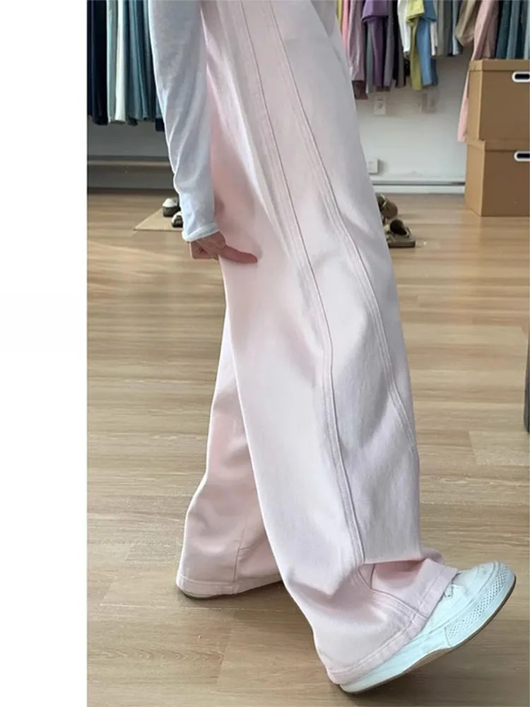 

Розовые широкие джинсы с высокой талией, женские свободные прямые брюки-трубы, осенние новые джинсы больших размеров, большие мм, пышные джинсы маленького размера