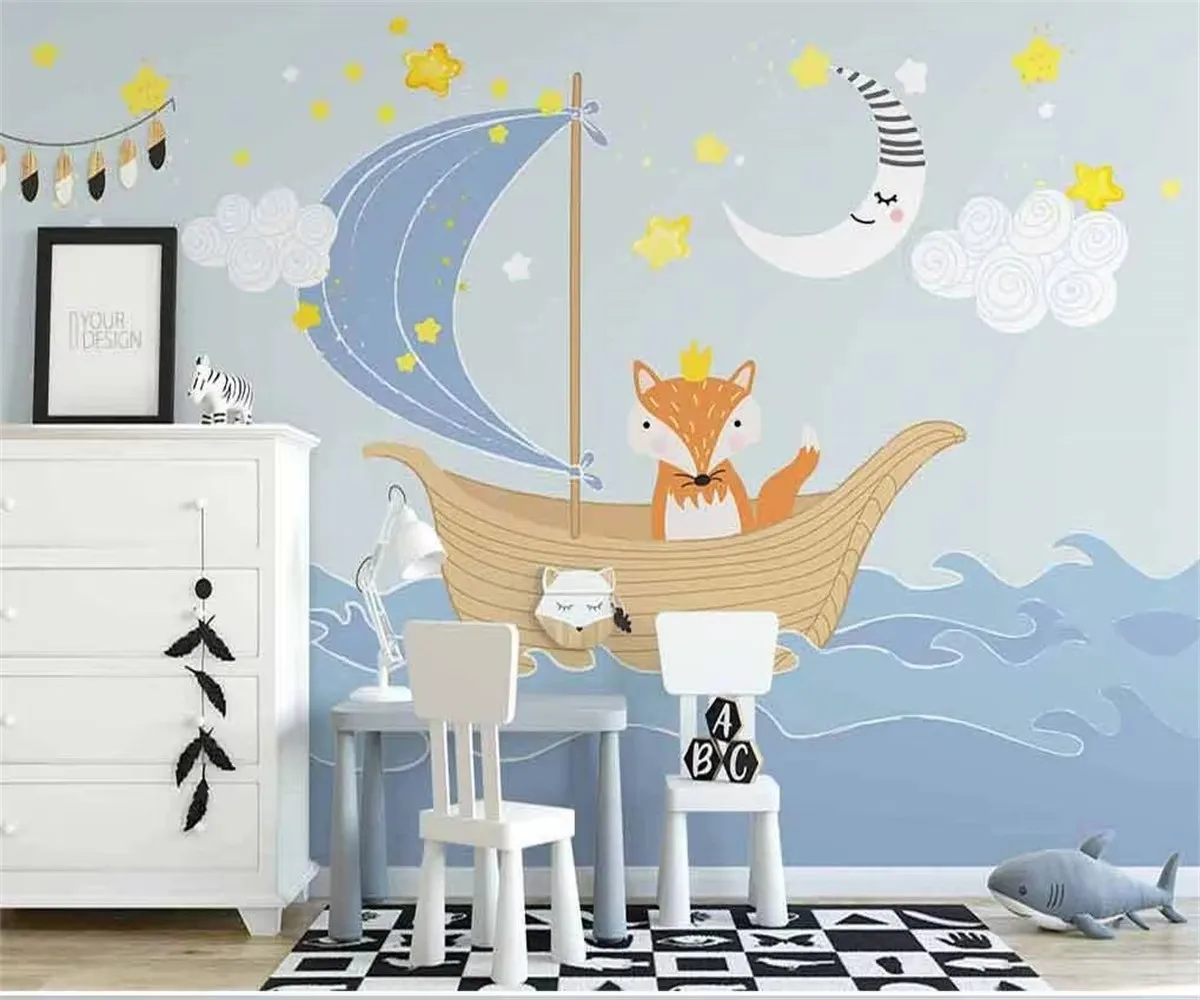 Custom wallpaper Nordic hand-painted small fresh nautical animals children's room background wall 3d wallpaper