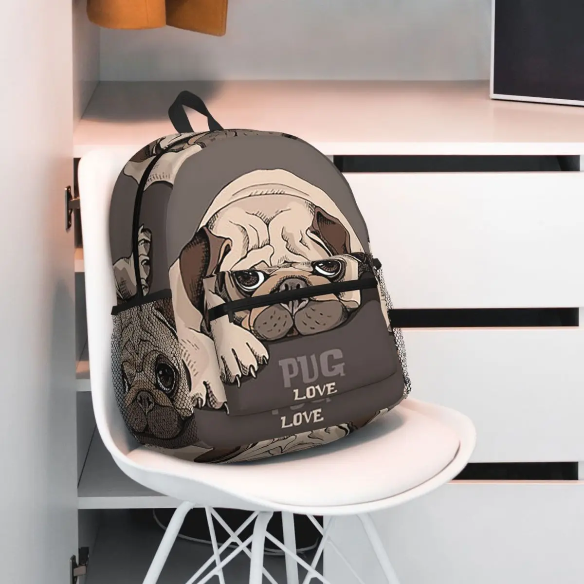 

Cute Pug Dog Pattern Backpack Student BookBag Kids School Bag Computer Shoulder Bags for Men Women