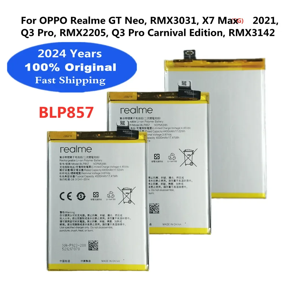 4500mAh Original BLP857 Battery For OPPO Realme GT NEO Realme Q3 Pro Carnival Edition X7 Max 5G RMX3031 RMX2205 RMX3142 Phone