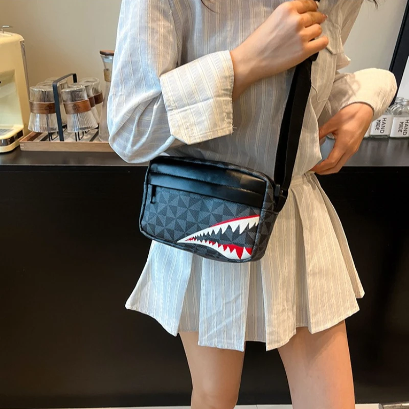Geometric Print Shark Mouth Crossbody Bags for Women's, Casual Sling Purse, Adjustable Strap, Shoulder Pouch for Daily Outings