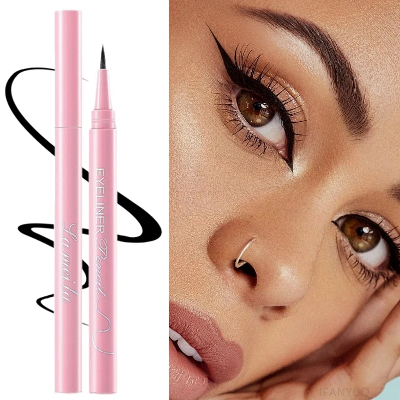 สีดําสีน้ําตาลโกหก Silkworm Liquid Eyeliner ปากกากันน้ํา Big Eyes แต่งหน้า Smooth Quick-drying ผู้หญิงเครื่องสําอางเครื่องมือความงาม