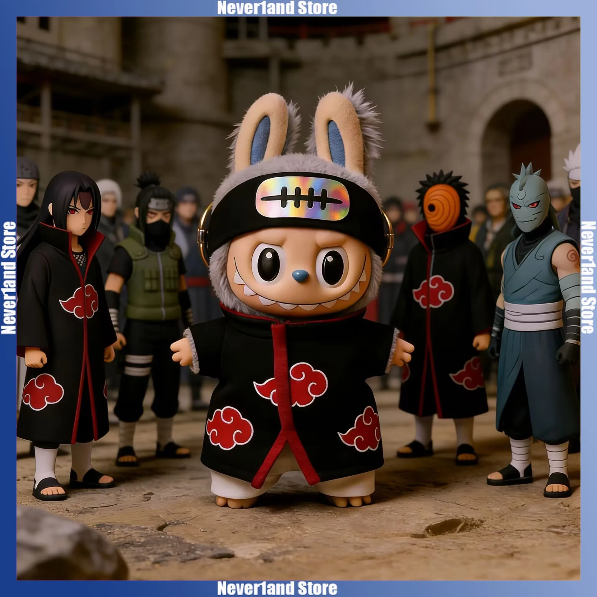 Labubu Doll Clothes Cartoon Naruto Akatsuki Ninja Headguard Cape Set Mini Plush Doll Clothing Fashion Doll Accessories Gift