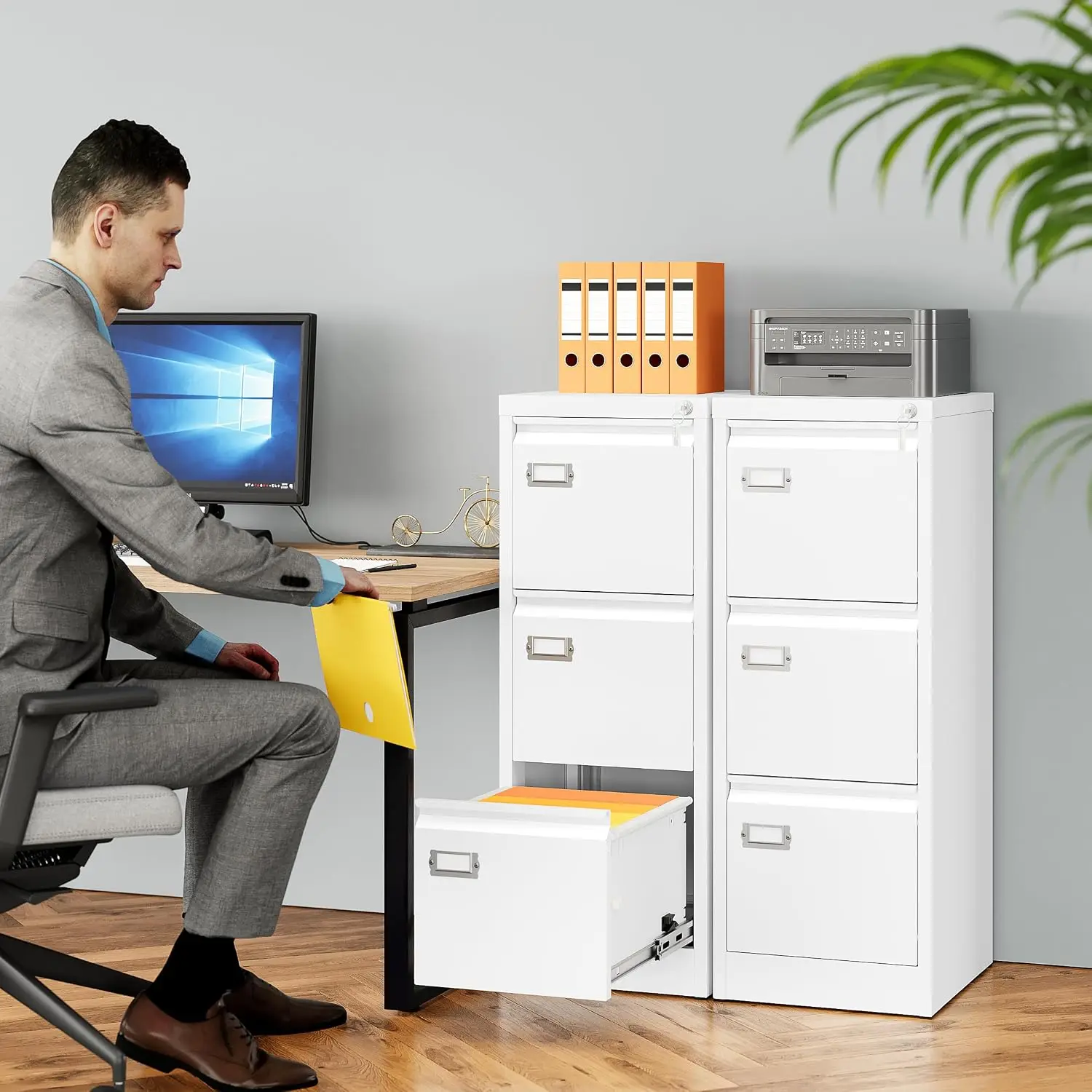 3-Drawer Vertical Metal File Cabinet with Lock & Tag, A4/Legal/Letter Size Home Office Storage, Easy Assembly, Customized