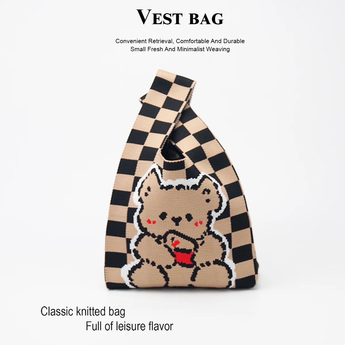 Cute Knitted Handbag for Girls, Large Capacity, Durable, Open-Top Design, Can Hold Items Like Cell Phones, Wallets, Umbrellas, Water Bottles, Pencil Cases, Cosmetics, Etc., Is the Perfect Clutch Bag and Storage Bag for Travel, Commuting, and School, Can Be Used in All Seasons, and Is a Great Accessory to Match with Clothes