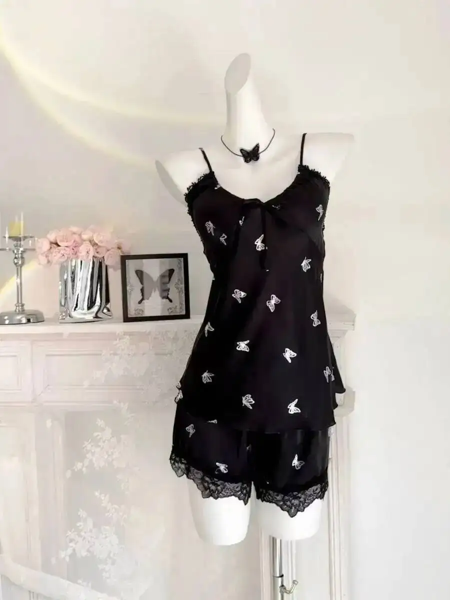 Robe T-shirt Sexy pour femmes, fine avec coussinets de poitrine, pur désir, Style décontracté, imprimé papillon, dos nu, bretelles en V profond, sans manches, KQCB