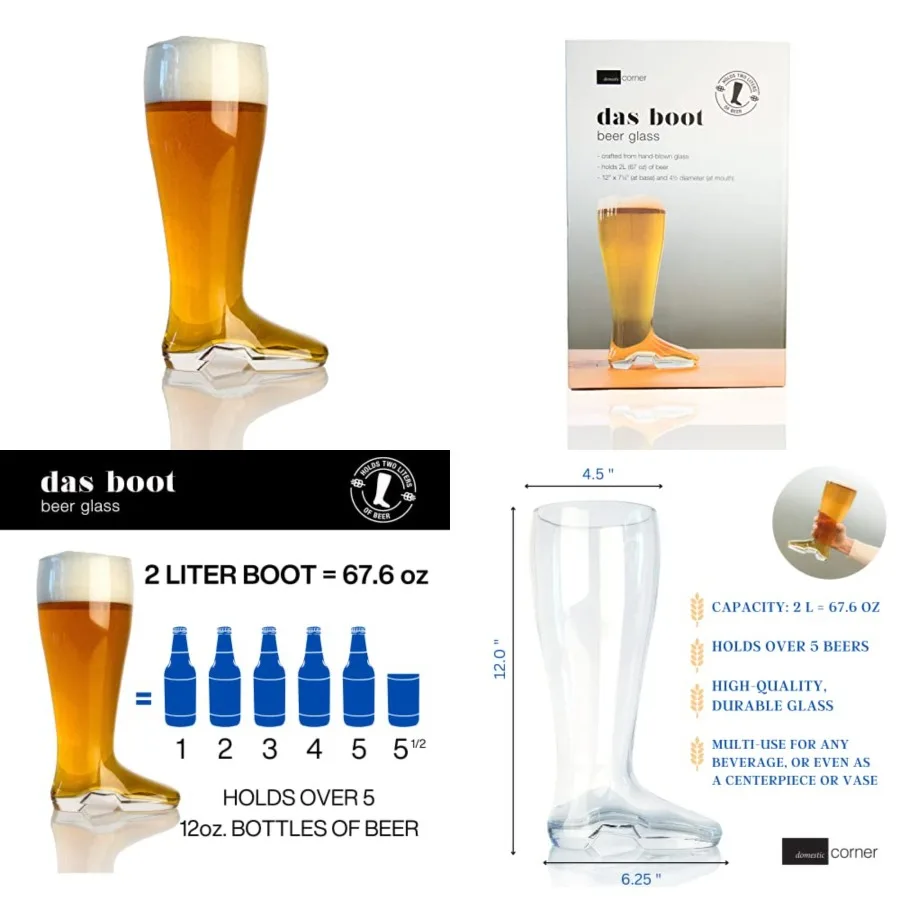 

Das Boot - Quality Glass Beer Boot Mug for Oktoberfest Celebrations, St. Patrick's Day, Bachelor or Bachelorette Festivities, H
