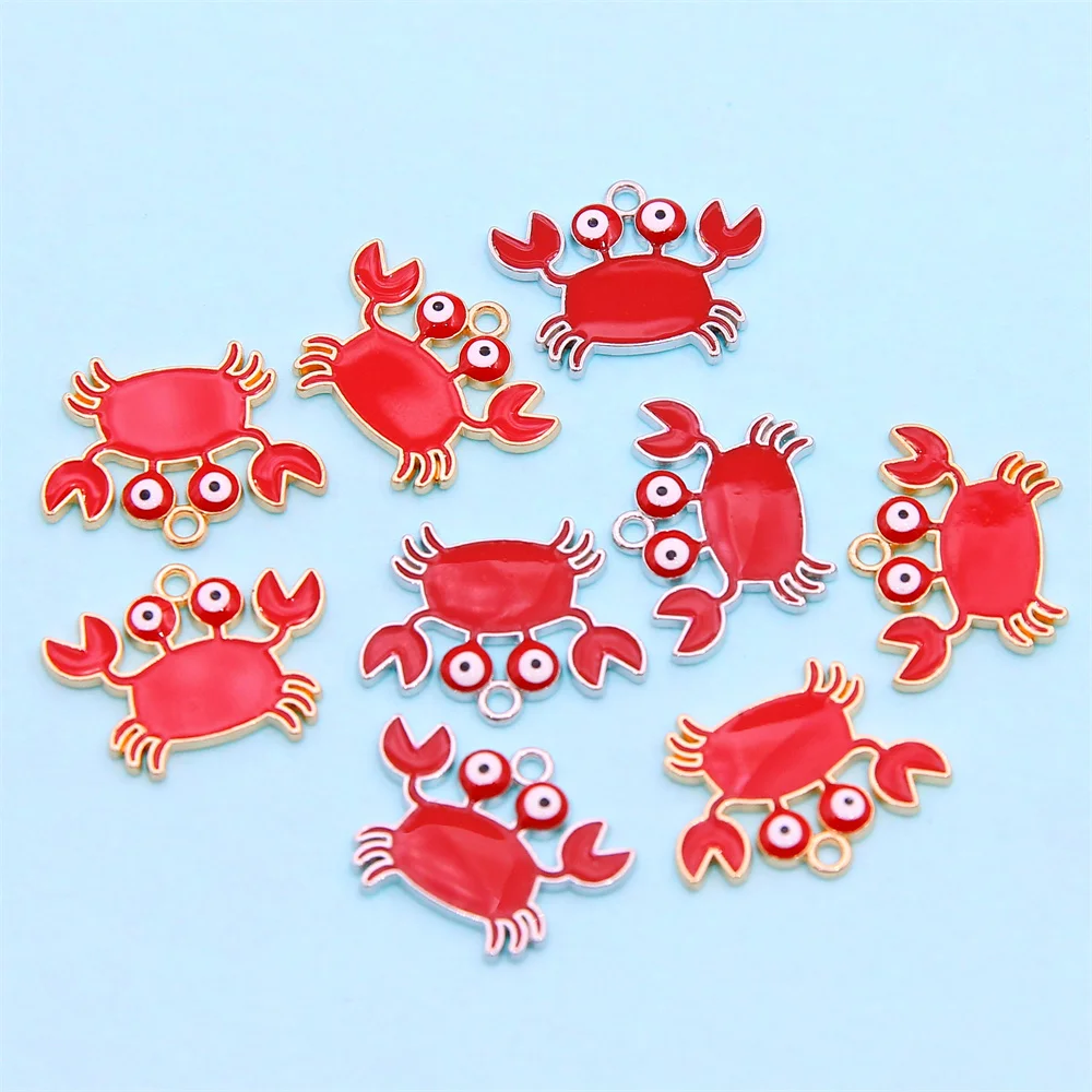 10pcs red crab enamel pendant women\'s handmade necklace bracelet earrings jewelry pendant supplies making accessories wholesale