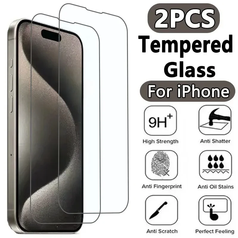 

2Pcs Tempered Glass for IPhone 14 13 12 11 Pro Max Screen Protector for IPhone 12Mini 13Mini 7 8 15 Plus SE X XS XR 16Pro Glass