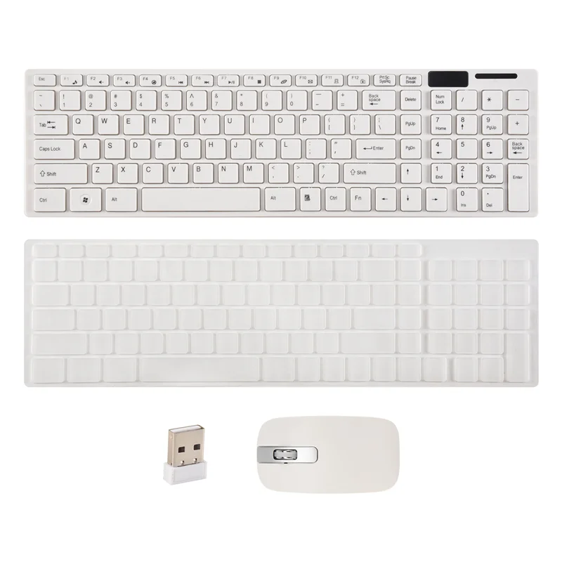 AED7-Wireless Slim White Keyboard + Wireless Optical Mouse Set For PC And Laptop