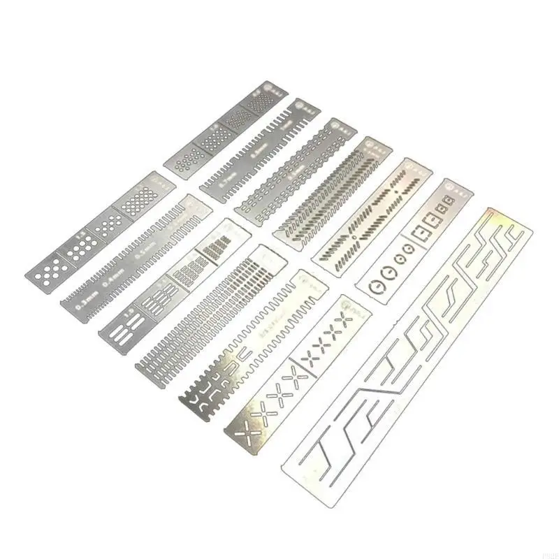 P82E Versatility 12 In 1 Scribes Line Templates Ruler Carving Auxiliary Ruler For Detailed Model Crafting Repairing Tool