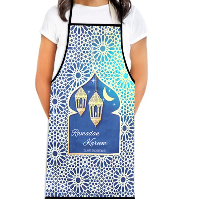 Muslim Eid Mubarak Printed Kitchen Aprons for Women Ramadan Kareem Home Baking Accessories Islamic Eid Al-Adha Party Decorations