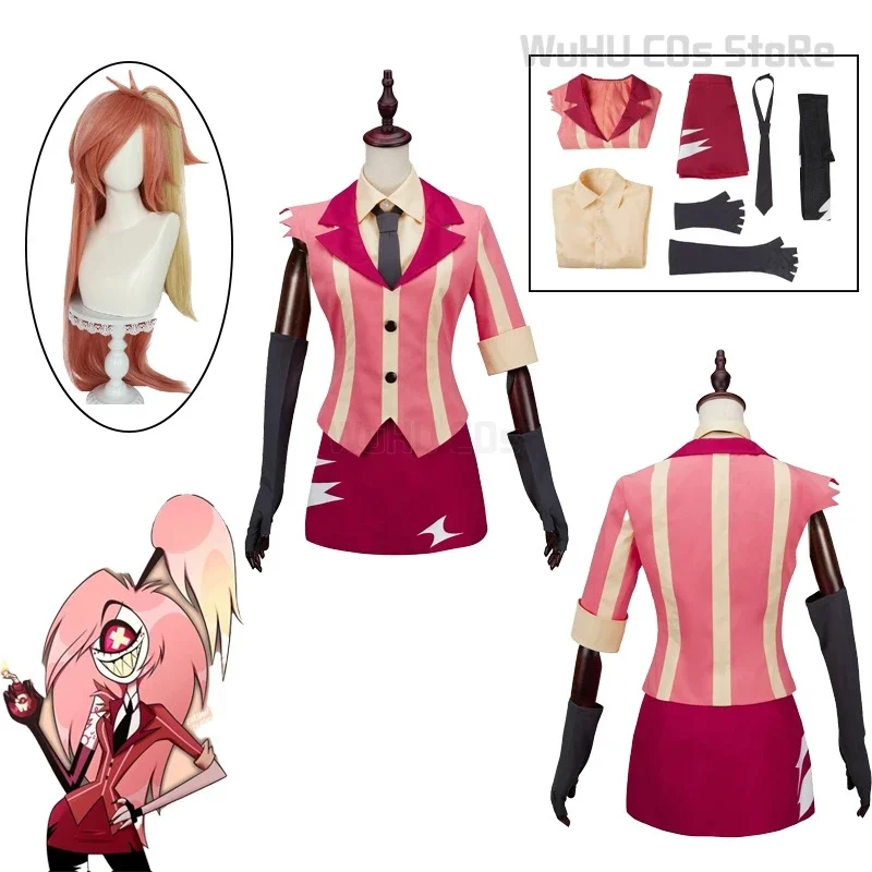 Hazbin Cartoon Hotel Cherri Bomb Costume Vaggie Cosplay Costume Gloves Suits Anime Wig Women Roleplay Fantasy Halloween Outfit