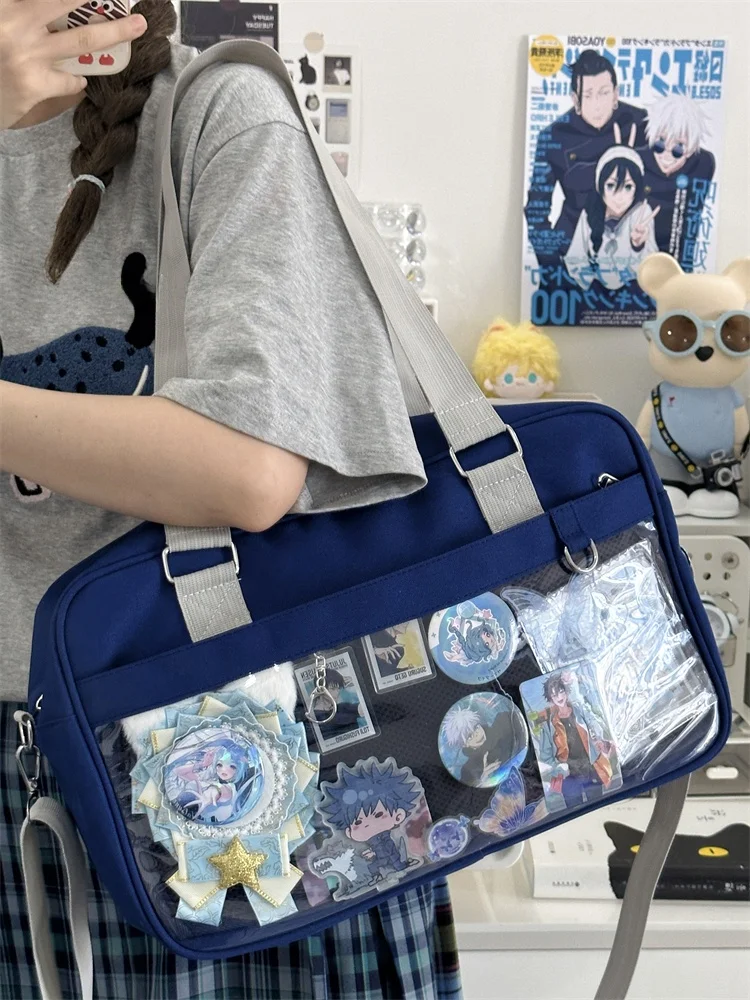 Sweet College Style Transparent Oxford Cloth Uniform Crossbody Bag Large Capacity Single Shoulder Sling Bag for Young Girls