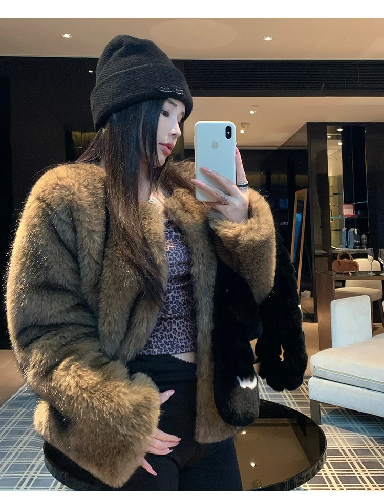 ZAROY 2027 Winter Faux Fox Fur Coat Chic Women Brown Luxury Fluffy Soft Warm Fur Jacket Fashion Colarless Cardigan Fur Outerwer