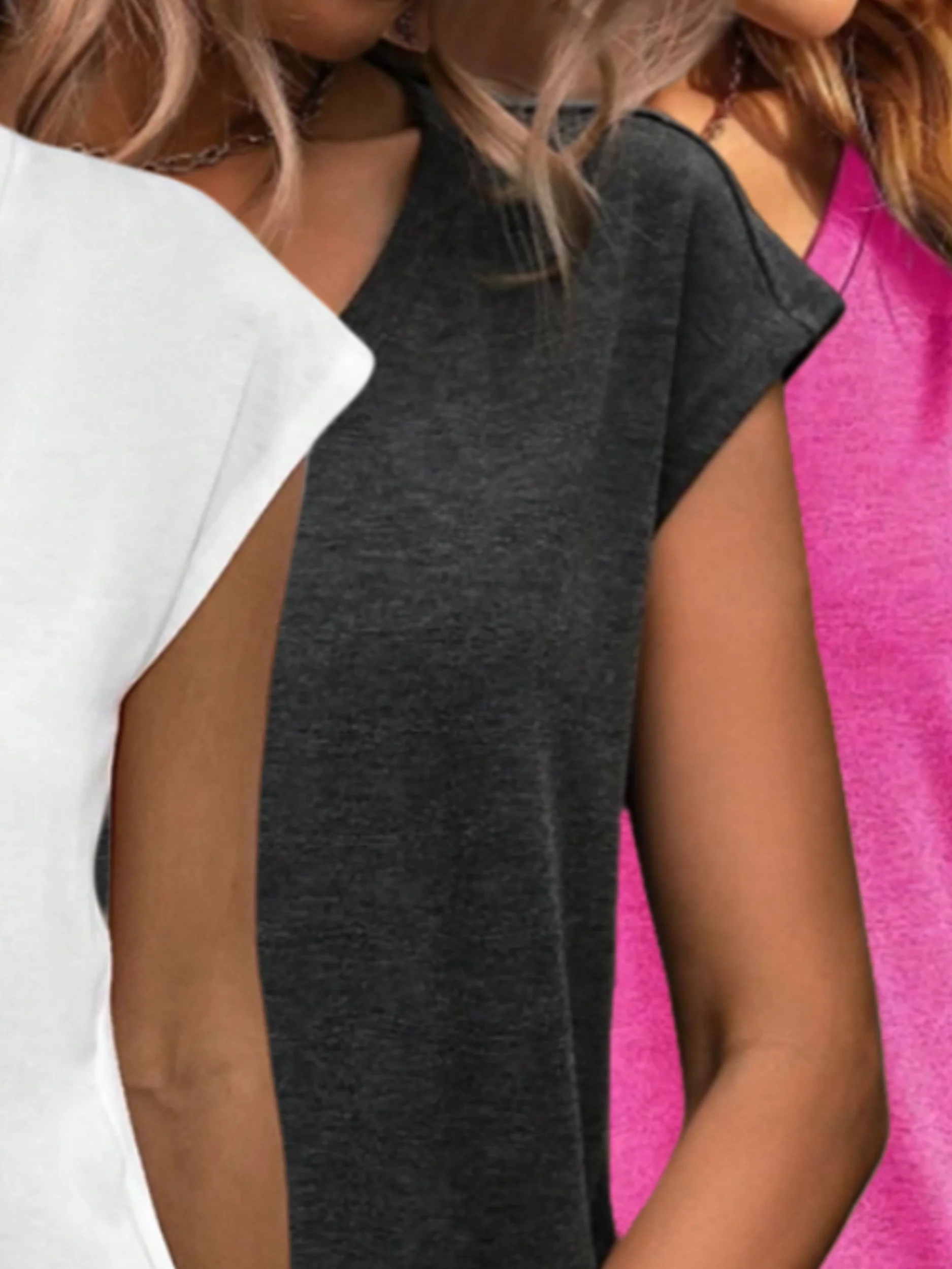 

Новая летняя и осенняя повседневная однотонная свободная женская футболка с короткими рукавами и v-образным вырезом из трех предметов.