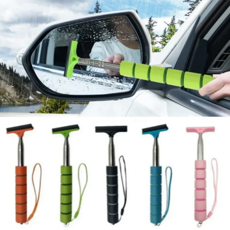 Telescopic Wiper Car Rearview Mirror Wiper Stainless Steel Telescopic Retractable Layered Brush Front Window Wash Cleaning Brush