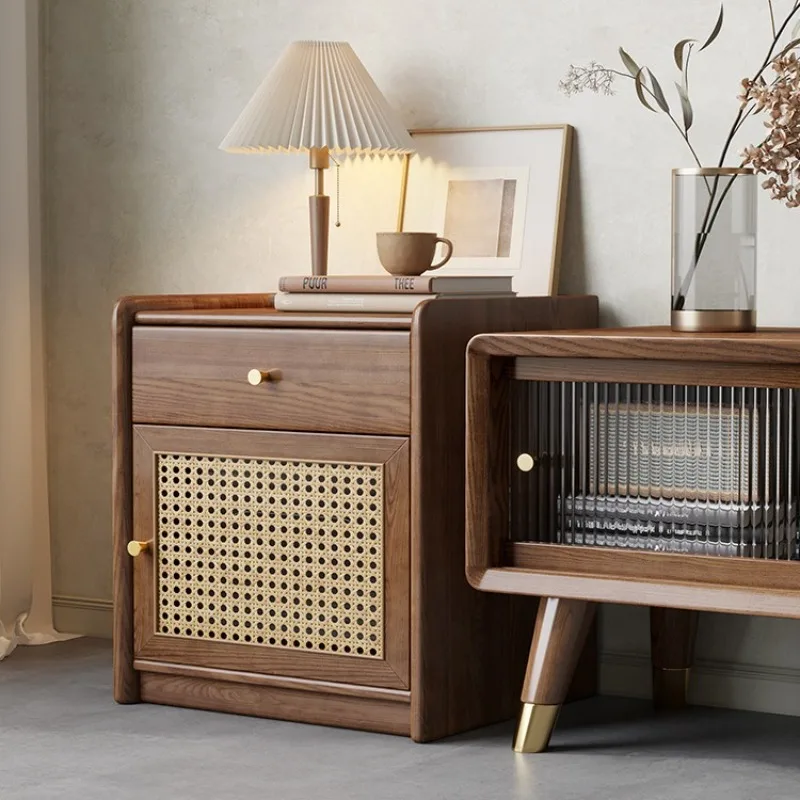 Nordic solid wood bedside table, simple modern ash multifunctional bedside table, safe, integrated storage cabinet