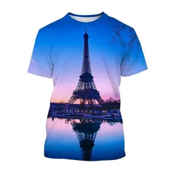 Summer Paris Eiffel Tower Fashion 3D Print T-Shirts Streetwear Men Oversized O-Neck Short Sleeved T Shirt Tees Tops Clothing
