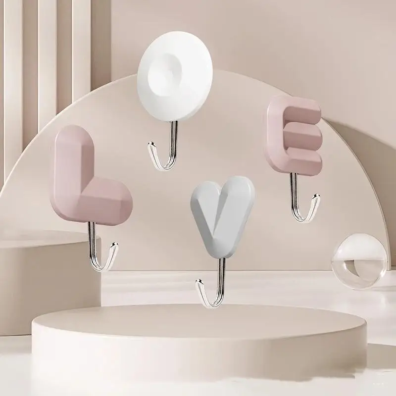 LOVE Letter Self Adhesive Wall Hooks Eco-Friendly PVC No Drilling Decorative Hook for Kids Room Wall Decor