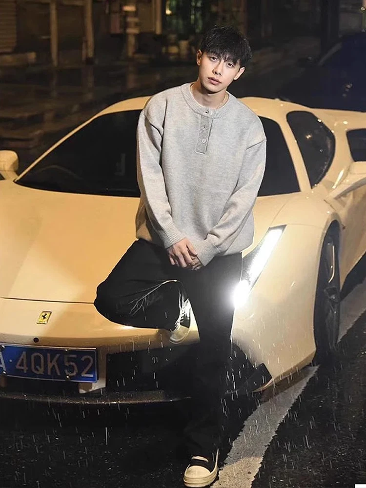 

Мужской вязаный свитер с воротником-стойкой в американском стиле, осенне-зимний, повседневный, с эффектом высокого класса, стильный, для ношения как база под одеждой