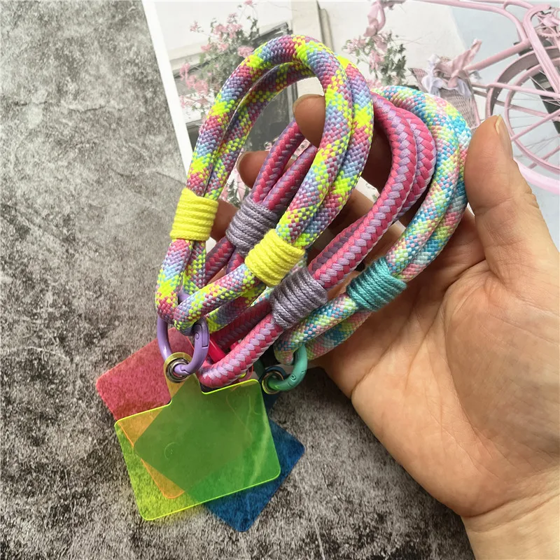 

Keychain Lanyard Winding Phone Chain DIY Cellular Pendant With Patch Lanyard Strap Metal Cord for Keys Decoration Accessories