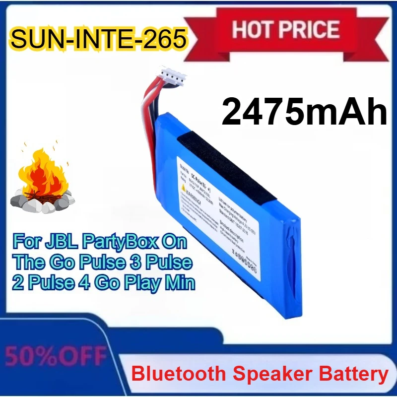 

New SUN-INTE-265 2475mAh for JBL PartyBox on The Go Pulse 3 Pulse 2 Pulse 4 Go Play Mini Bluetooth Speaker Replacement Battery