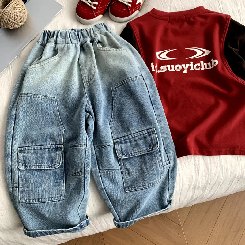 Boys Pants 2026 Spring and Summer New Children's Wear Korean Style Boys and Girls Foreign Style Design Sense of Loose Jeans