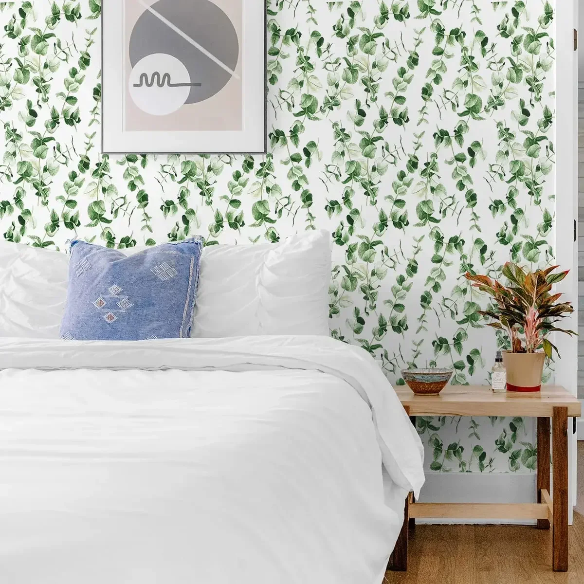 Imagem -05 - Estilo Vintage Auto-adesivo Green Leaf Wallpaper Decoração da Parede do Quarto Casca e Vara