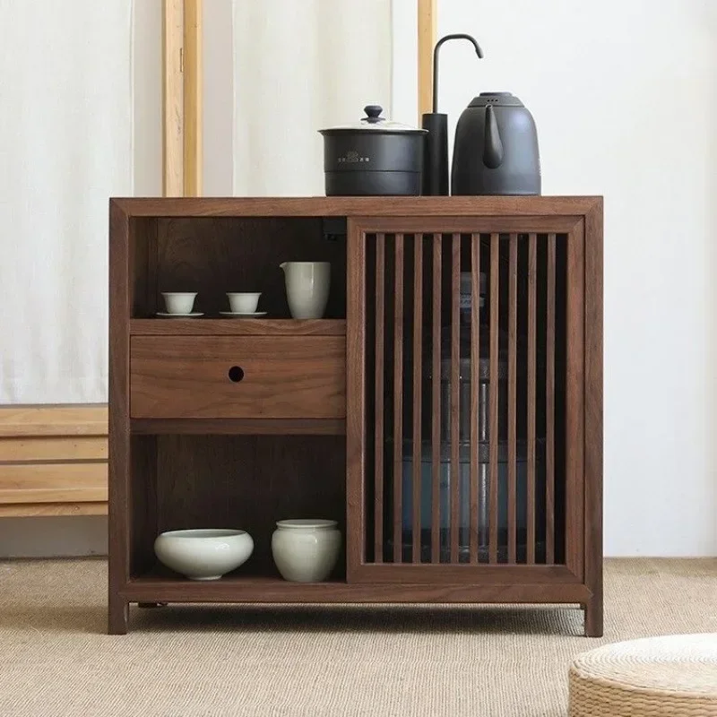 New Chinese-style solid wood coffee table, tea side mobile household boiling water bucket, living room kettle, solid wood elm